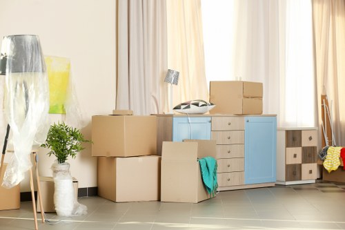 Office furniture and equipment prepared for transport