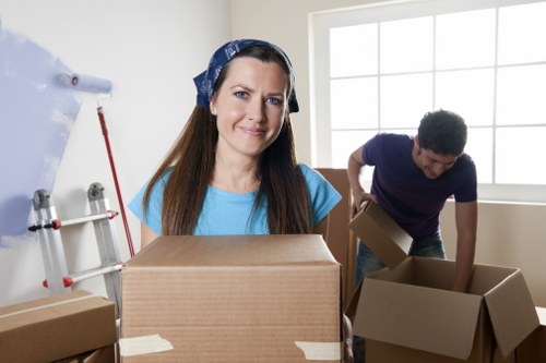 Packed moving boxes ready for transport in London